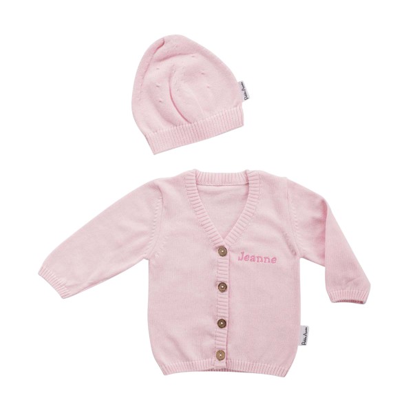 Cardigan et bonnet, rose