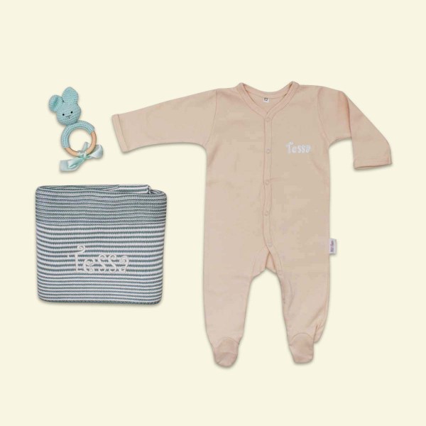 Babygeschenk Set Schlafen mit Rassel, Creme